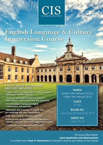 CURSO DE INMERSIÓN EN LA CULTURA Y LA LENGUA INGLESA EN CAMBRIDGE INTERNATIONAL SCHOOL